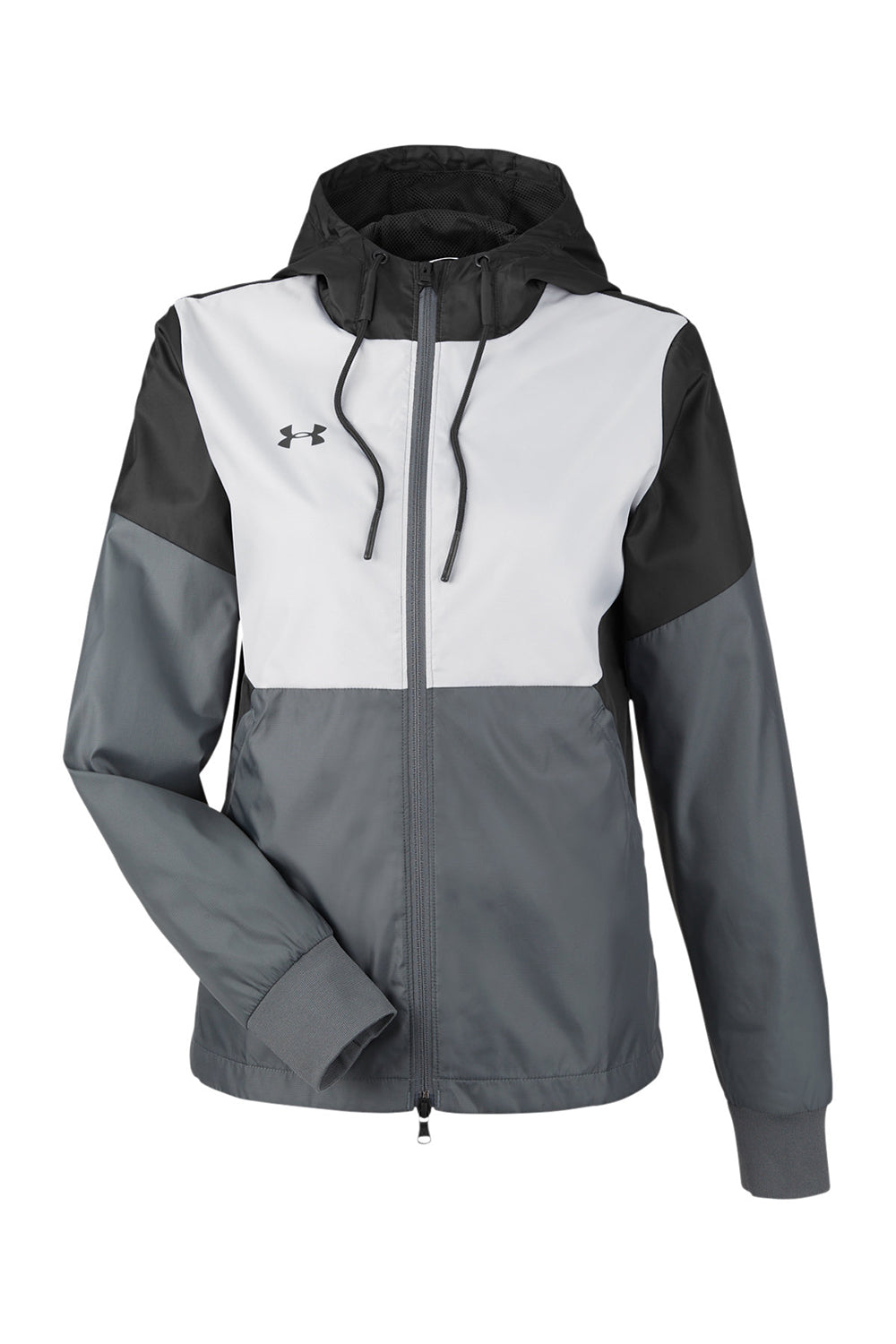 Under Armour 1359348 Womens Team Legacy Wind & Water Resistant Full Zip Hooded Jacket Black Flat Front
