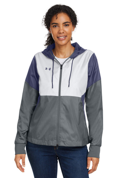 Under Armour 1359348 Womens Team Legacy Wind & Water Resistant Full Zip Hooded Jacket Navy Blue Model Front