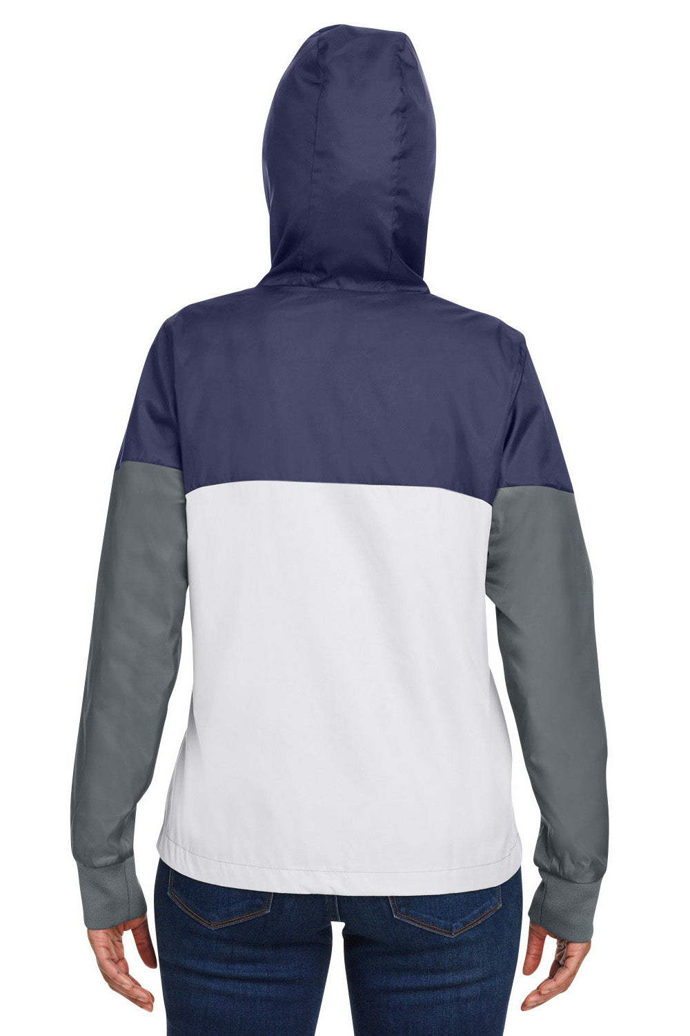 Under Armour 1359348 Womens Team Legacy Wind & Water Resistant Full Zip Hooded Jacket Navy Blue Model Back