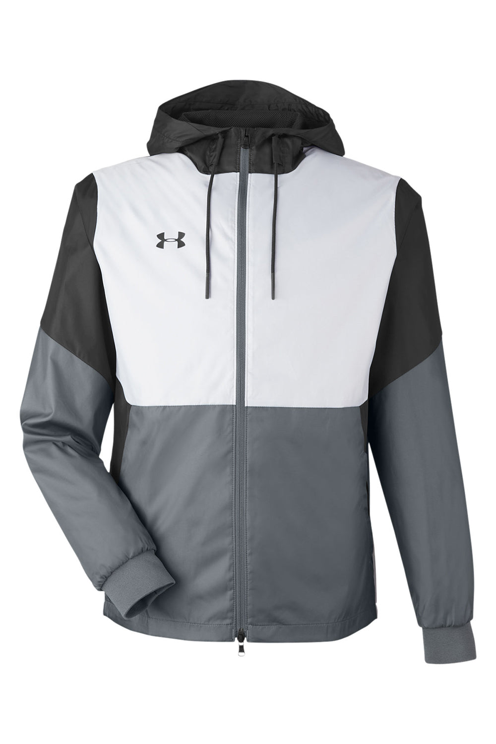 Under Armour 1359386 Mens Team Legacy Wind & Water Resistant Full Zip Hooded Jacket Black Flat Front