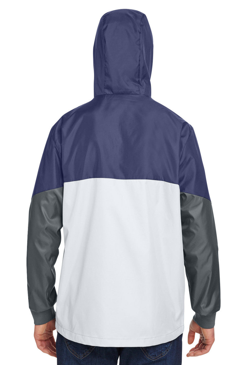 Under Armour 1359386 Mens Team Legacy Wind & Water Resistant Full Zip Hooded Jacket Navy Blue Model Back