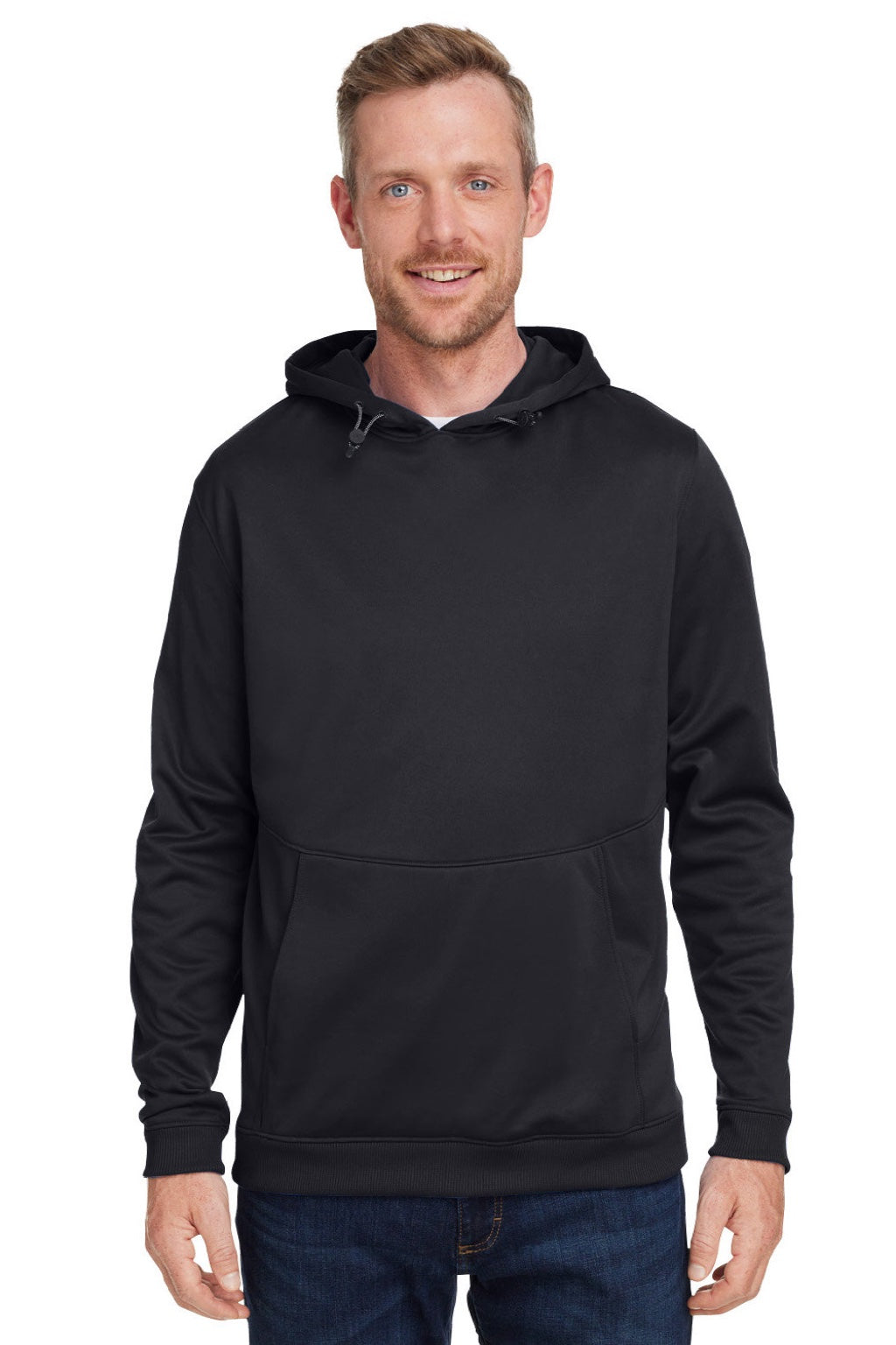 Under Armour 1370379 Mens Storm Armourfleece Water Resistant Hooded Sweatshirt Hoodie w/ Pouch Pocket Black Model Front