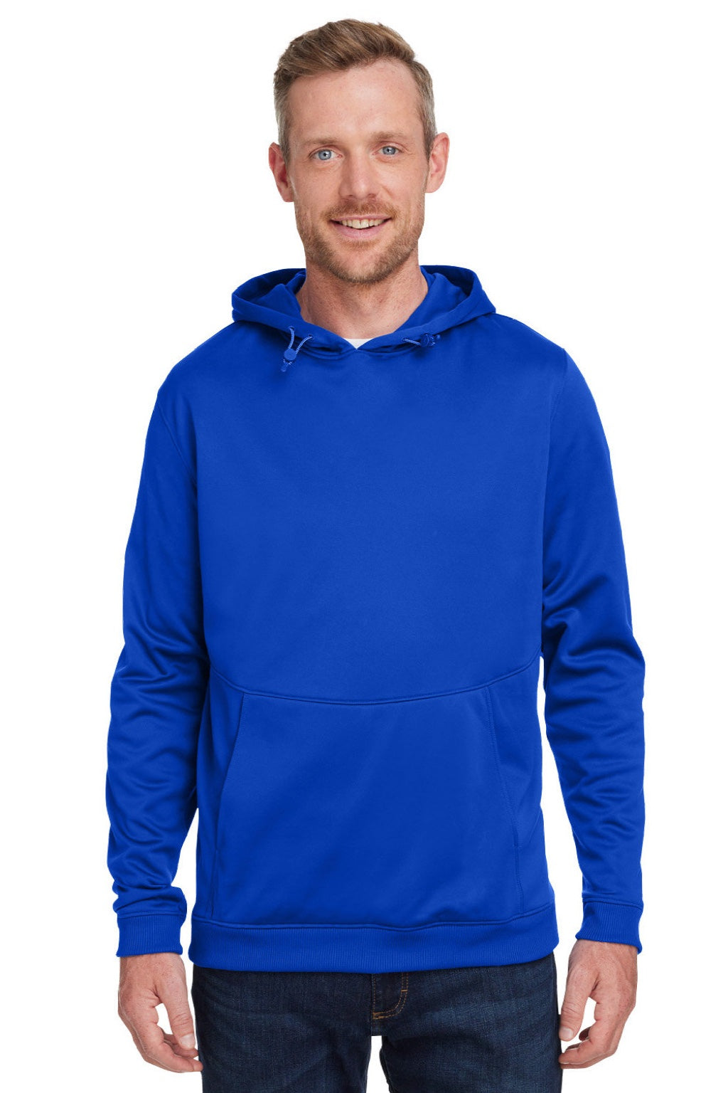 Under Armour 1370379 Mens Storm Armourfleece Water Resistant Hooded Sweatshirt Hoodie w/ Pouch Pocket Royal Blue Model Front