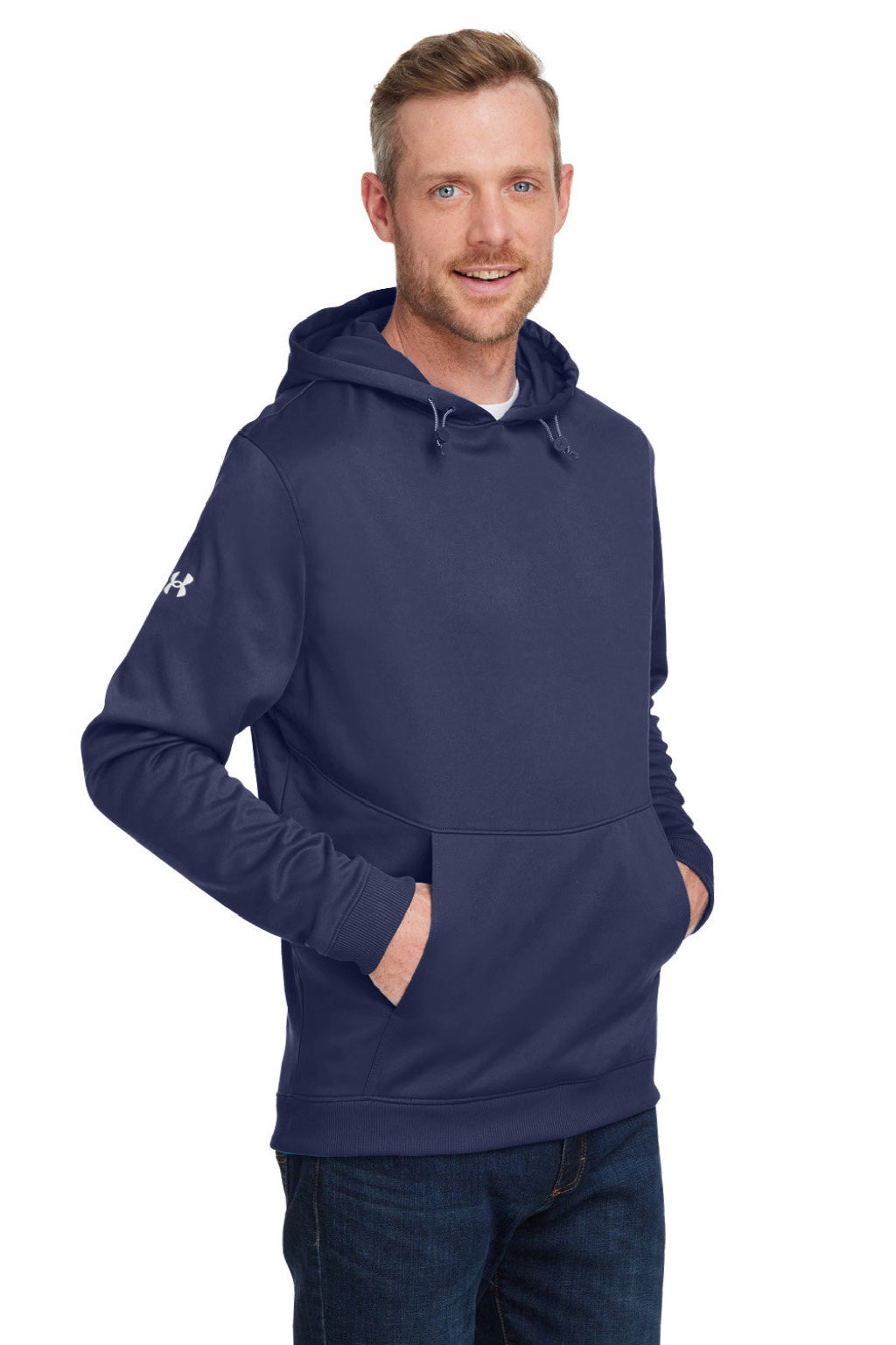 Under Armour 1370379 Mens Storm Armourfleece Water Resistant Hooded Sweatshirt Hoodie w/ Pouch Pocket Midnight Navy Blue Model 3Q
