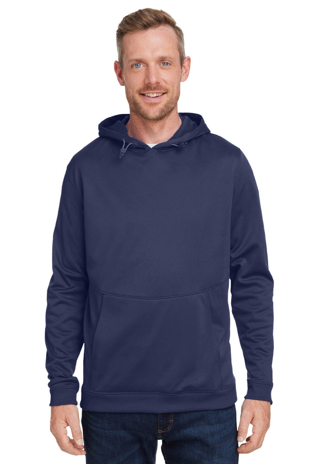 Under Armour 1370379 Mens Storm Armourfleece Water Resistant Hooded Sweatshirt Hoodie w/ Pouch Pocket Midnight Navy Blue Model Front