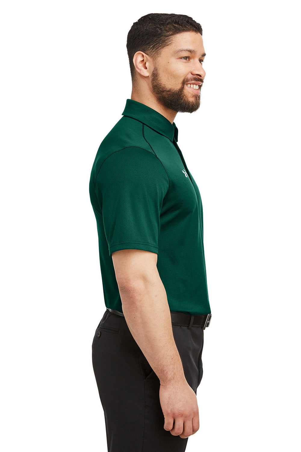 Under Armour 1370399 Mens Tech Moisture Wicking Short Sleeve Polo Shirt Forest Green Model Side