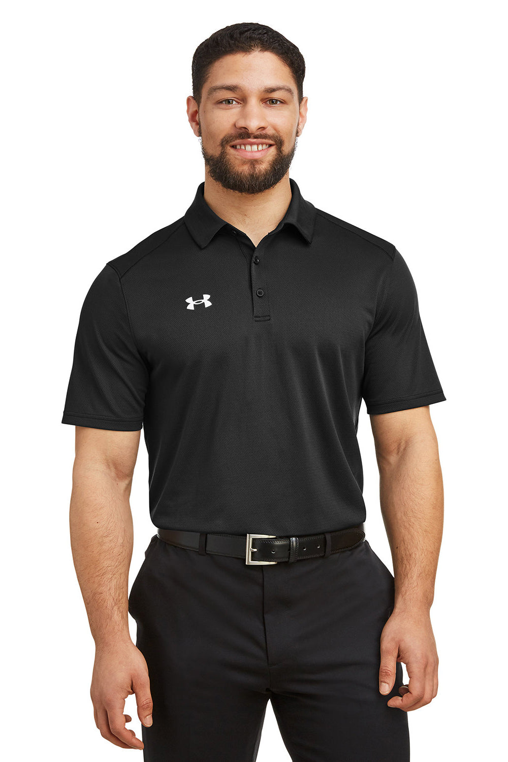 Under Armour 1370399 Mens Tech Moisture Wicking Short Sleeve Polo Shirt Black Model Front