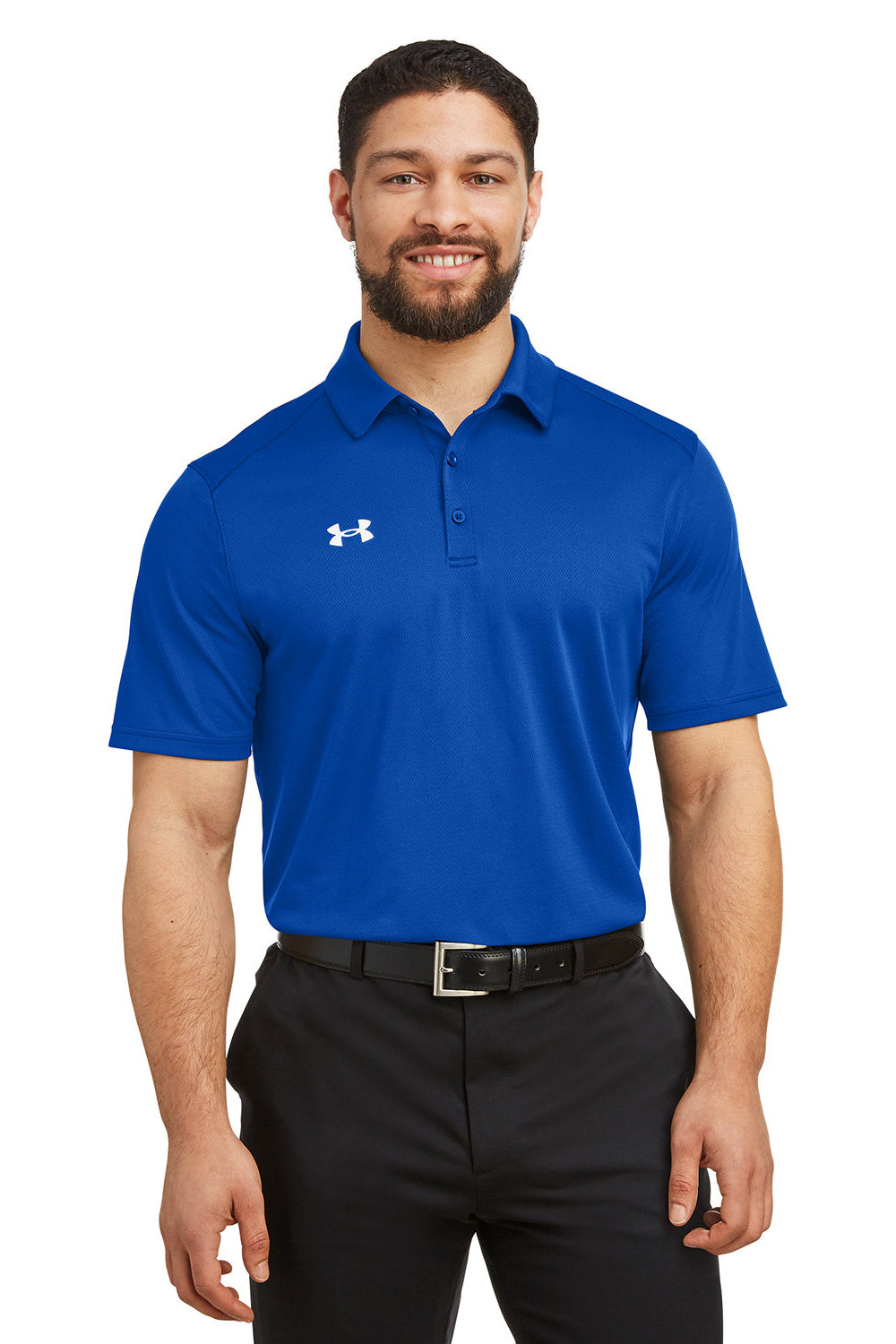 Under Armour 1370399 Mens Tech Moisture Wicking Short Sleeve Polo Shirt Royal Blue Model Front