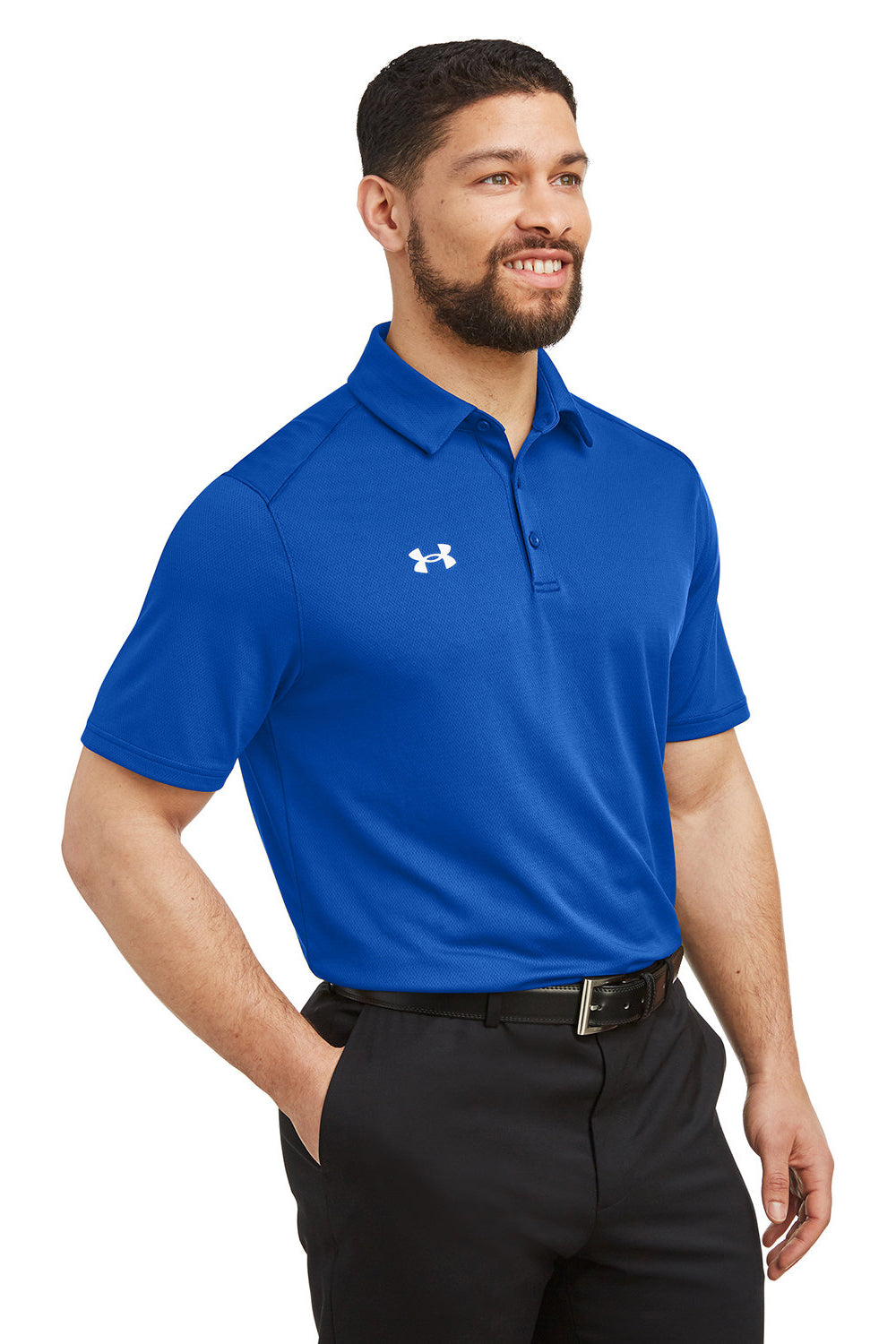 Under Armour 1370399 Mens Tech Moisture Wicking Short Sleeve Polo Shirt Royal Blue Model 3Q
