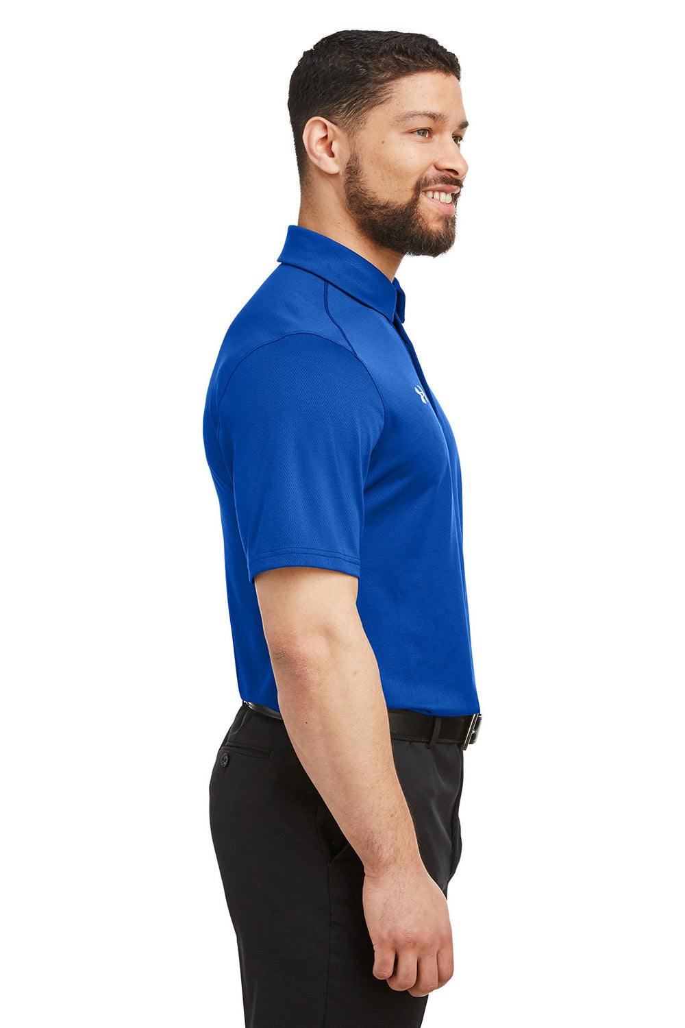 Under Armour 1370399 Mens Tech Moisture Wicking Short Sleeve Polo Shirt Royal Blue Model Side