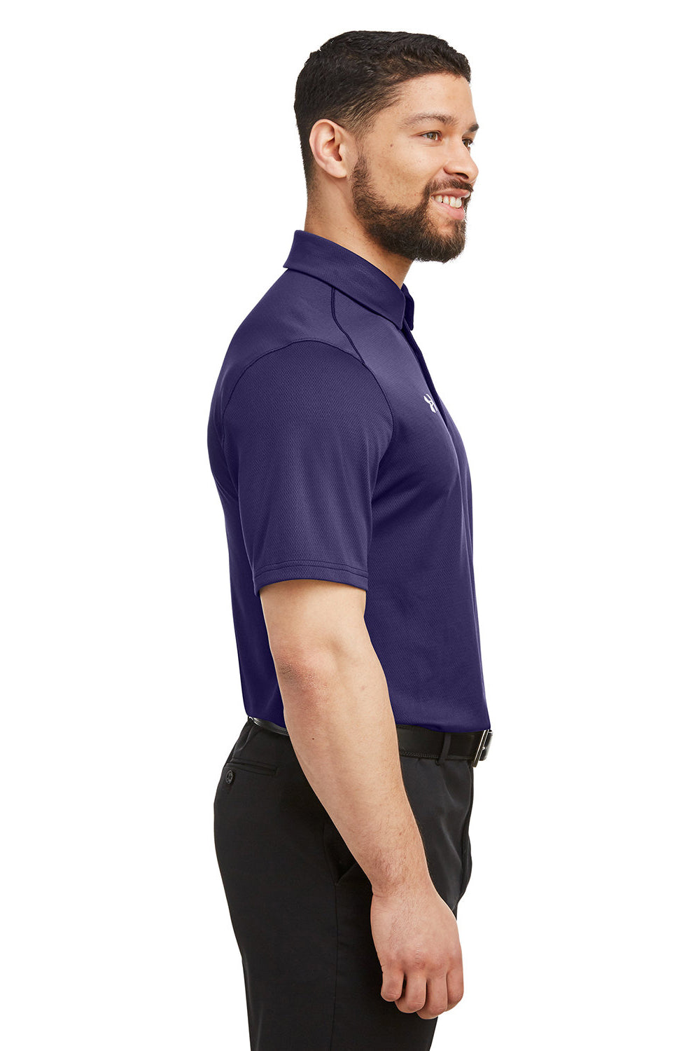 Under Armour 1370399 Mens Tech Moisture Wicking Short Sleeve Polo Shirt Purple Model Side