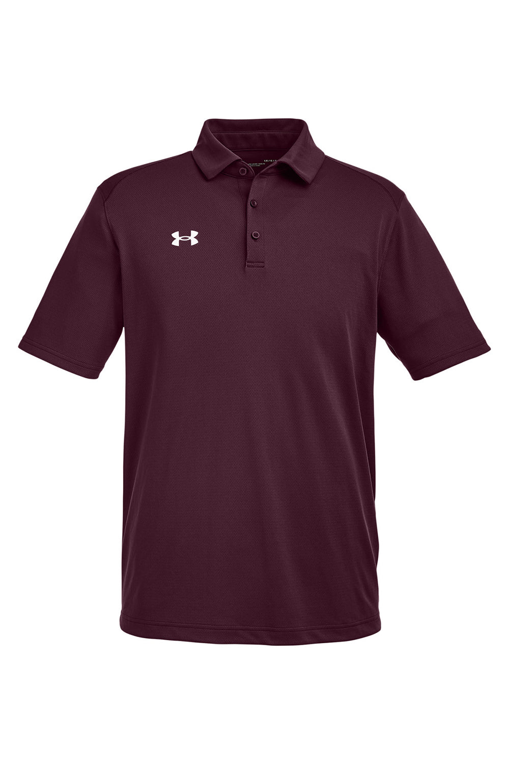 Under Armour 1370399 Mens Tech Moisture Wicking Short Sleeve Polo Shirt Maroon Flat Front