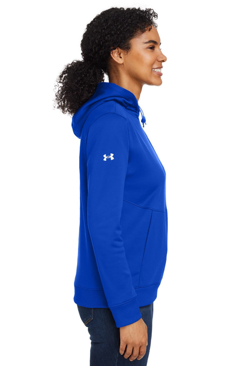 Under Armour 1370425 Womens Storm Armourfleece Water Resistant Hooded Sweatshirt Hoodie w/ Pouch Pocket Royal Blue Model Side