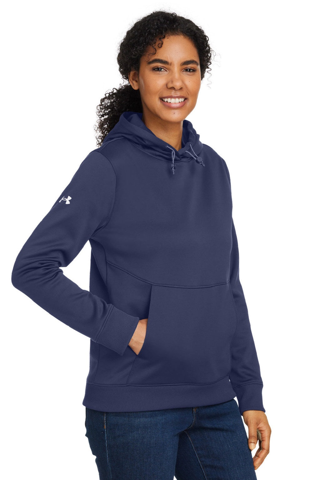 Under Armour 1370425 Womens Storm Armourfleece Water Resistant Hooded Sweatshirt Hoodie w/ Pouch Pocket Midnight Navy Blue Model 3Q