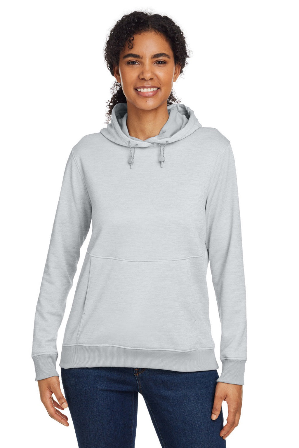 Under Armour 1370425 Womens Storm Armourfleece Water Resistant Hooded Sweatshirt Hoodie w/ Pouch Pocket Mod Grey Model Front