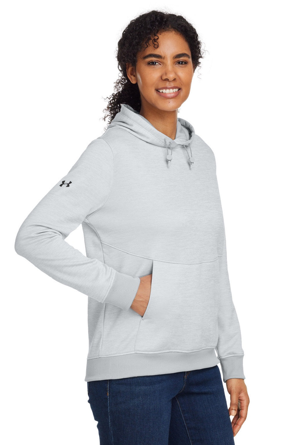 Under Armour 1370425 Womens Storm Armourfleece Water Resistant Hooded Sweatshirt Hoodie w/ Pouch Pocket Mod Grey Model 3Q
