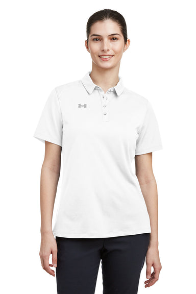 Under Armour 1370431 Womens Tech Moisture Wicking Short Sleeve Polo Shirt White Model Front
