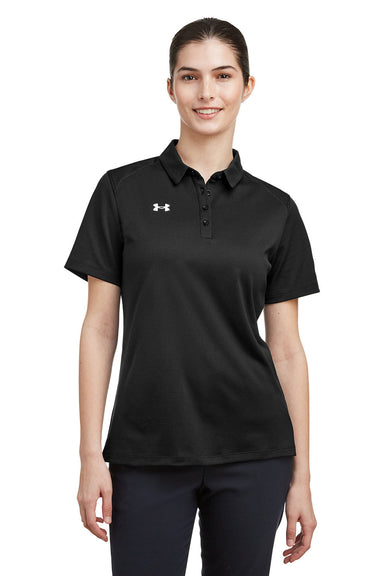 Under Armour 1370431 Womens Tech Moisture Wicking Short Sleeve Polo Shirt Black Model Front