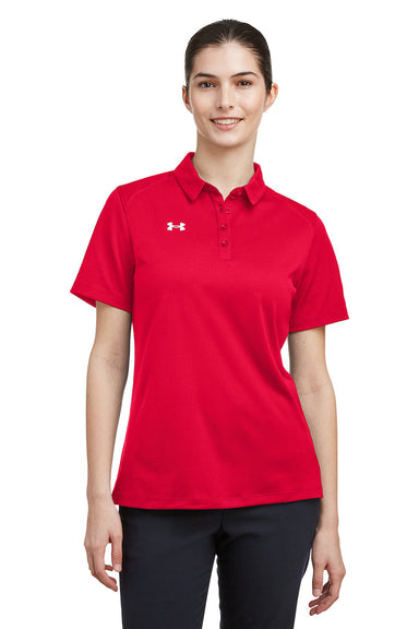 Under Armour 1370431 Womens Tech Moisture Wicking Short Sleeve Polo Shirt Red Model Front