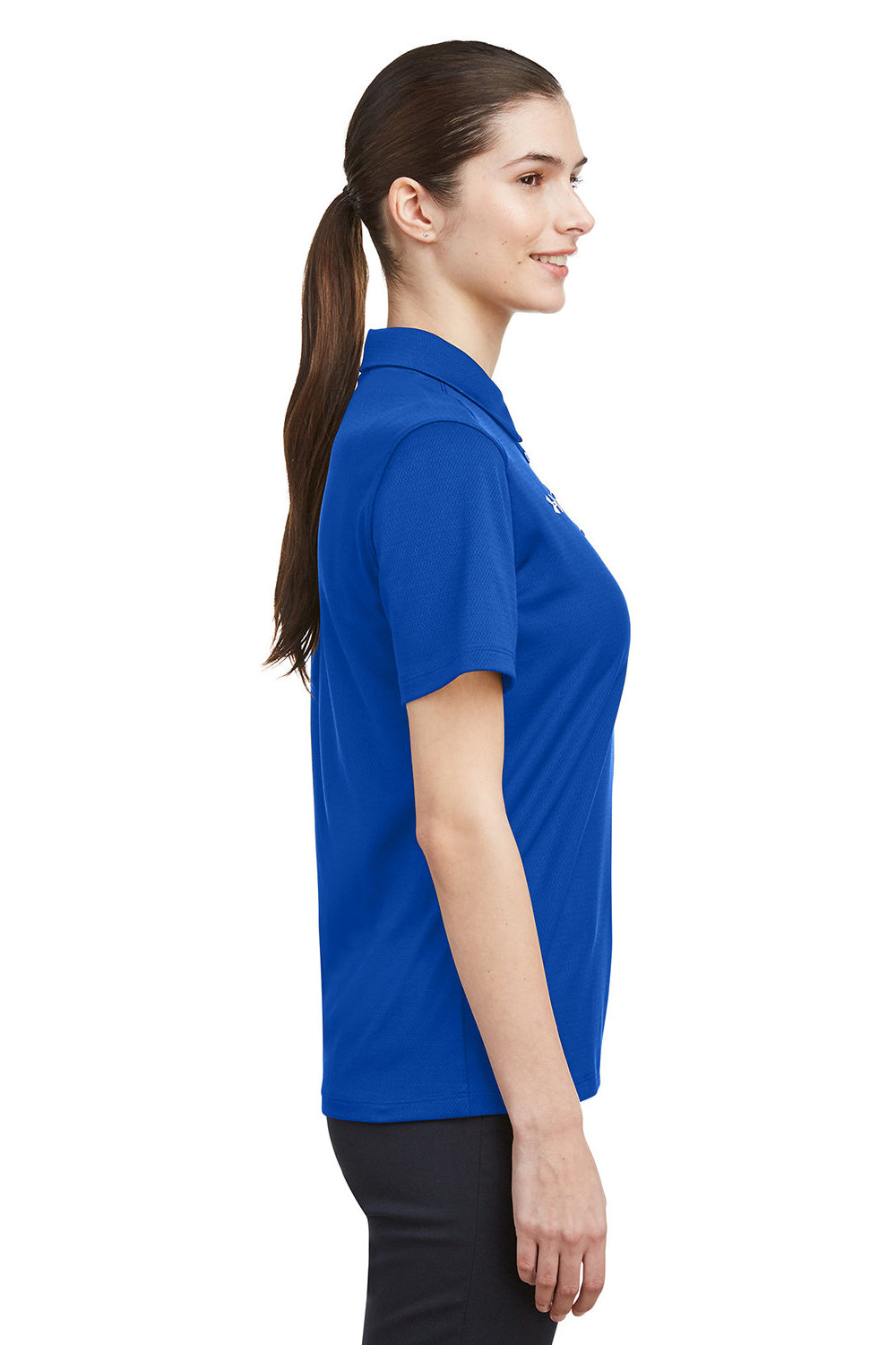 Under Armour 1370431 Womens Tech Moisture Wicking Short Sleeve Polo Shirt Royal Blue Model Side