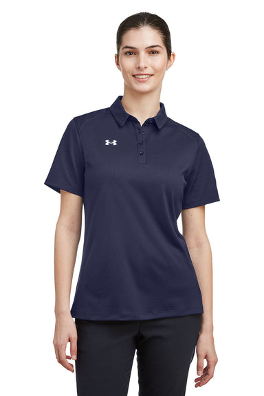 Under Armour 1370431 Womens Tech Moisture Wicking Short Sleeve Polo Shirt Midnight Navy Blue Model Front