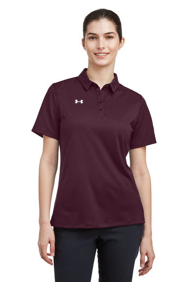 Under Armour 1370431 Womens Tech Moisture Wicking Short Sleeve Polo Shirt Maroon Model Front