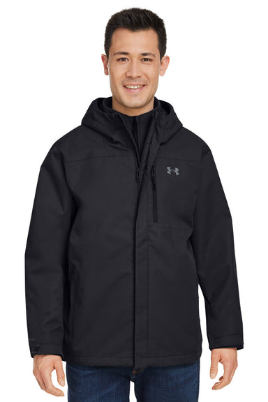 Under Armour 1371585 Mens Porter 2.0 Moisture Wicking 3-In-1 Full Zip Hooded Jacket Black/Pitch Grey Model Front