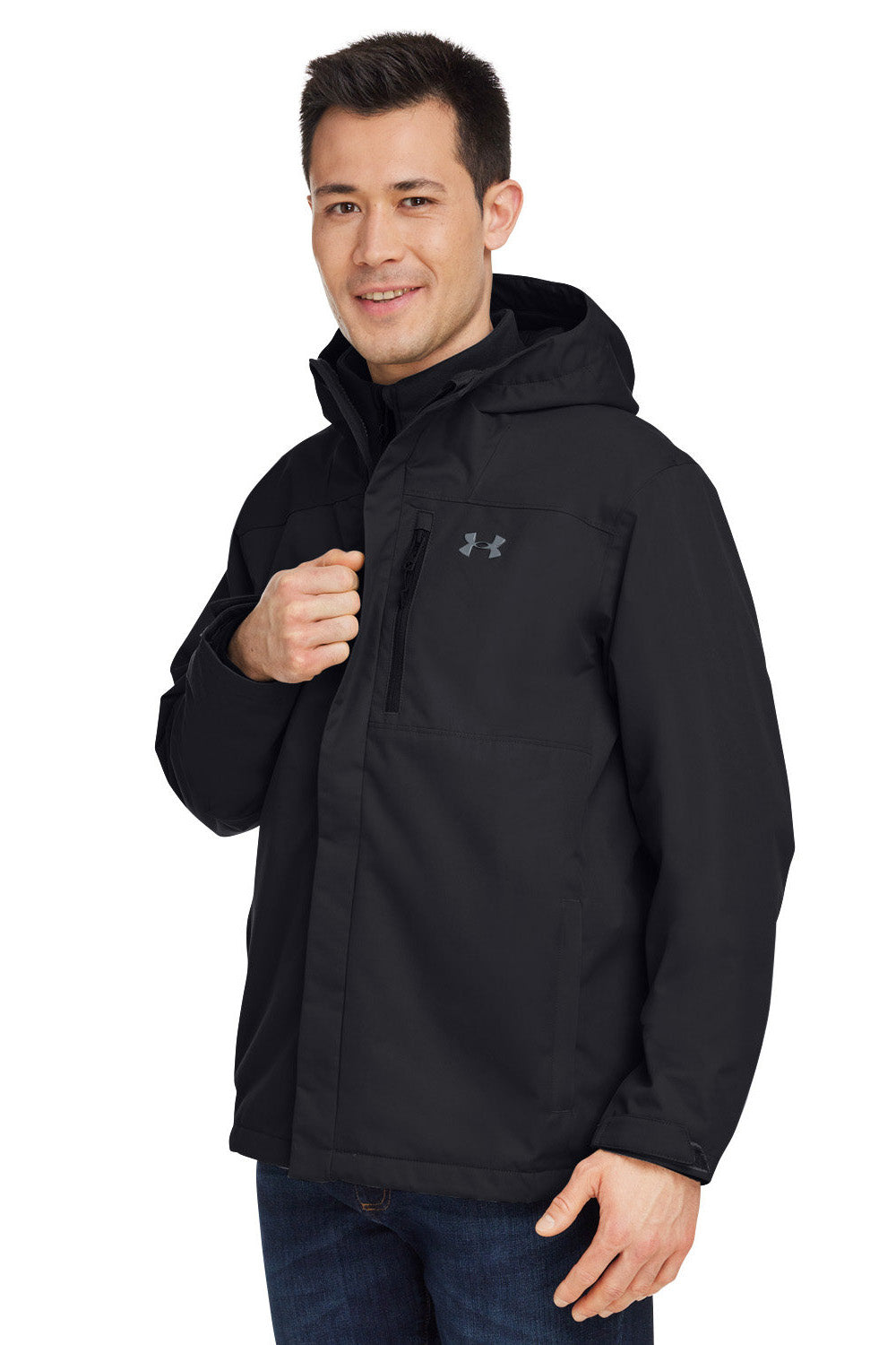 Under Armour 1371585 Mens Porter 2.0 Moisture Wicking 3-In-1 Full Zip Hooded Jacket Black/Pitch Grey Model 3Q