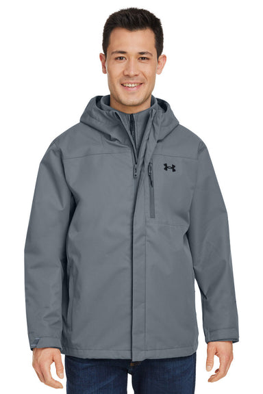 Under Armour 1371585 Mens Porter 2.0 Moisture Wicking 3-In-1 Full Zip Hooded Jacket Pitch Grey/Black Model Front