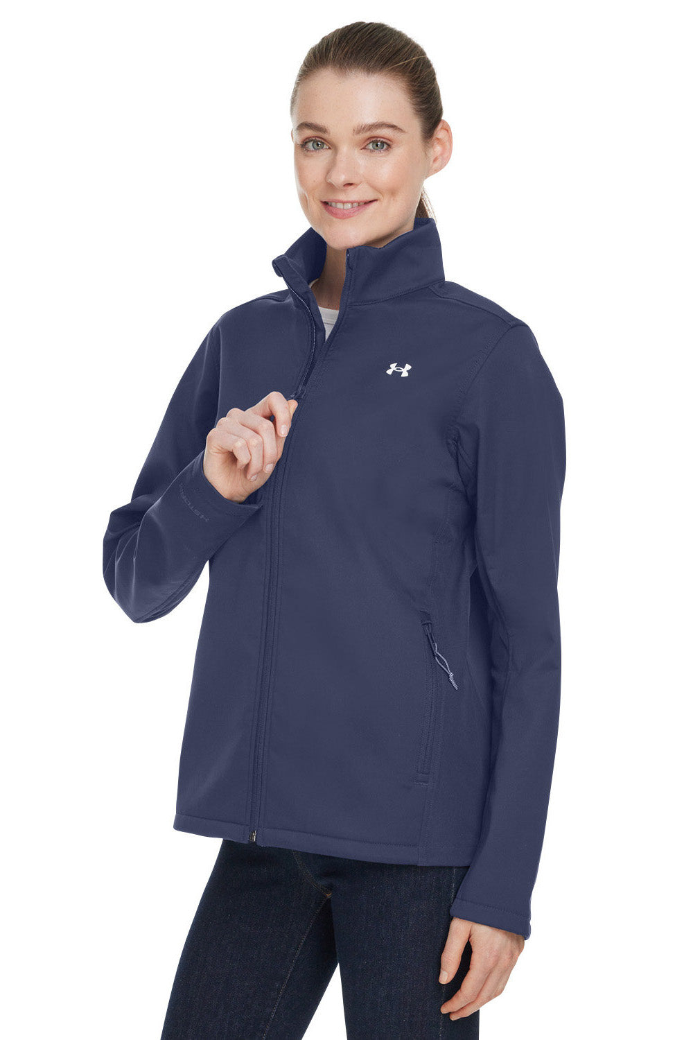 Under Armour 1371594 Womens ColdGear Infrared Shield 2.0 Windproof & Waterproof Full Zip Jacket Midnight Navy Blue Model 3Q