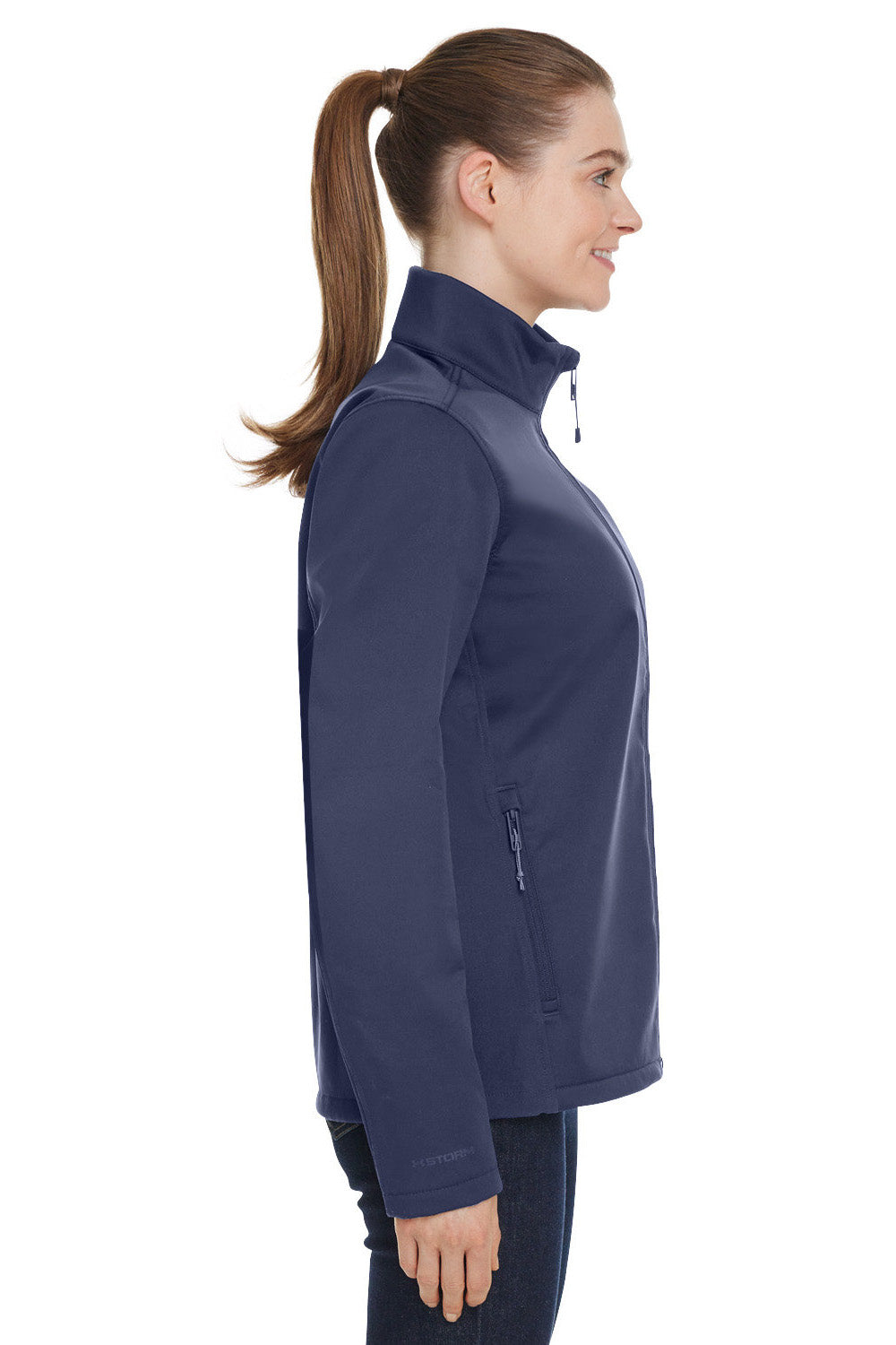 Under Armour 1371594 Womens ColdGear Infrared Shield 2.0 Windproof & Waterproof Full Zip Jacket Midnight Navy Blue Model Side