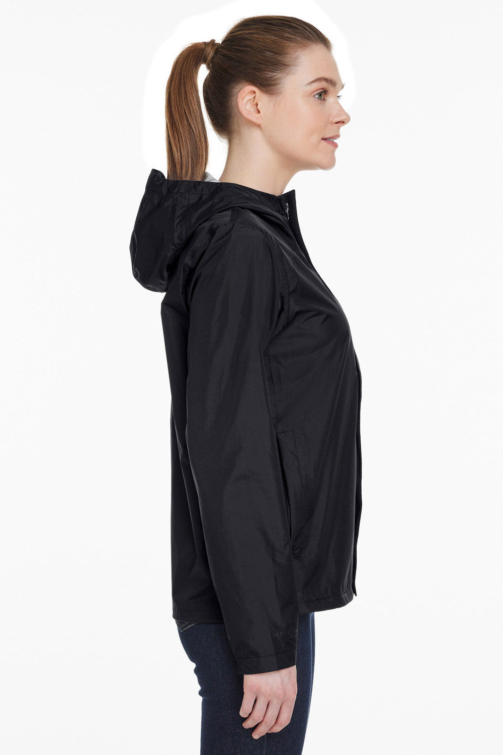 Under Armour 1374645 Womens Cloudstrike 2.0 Waterproof Full Zip Hooded Jacket Black Model Side