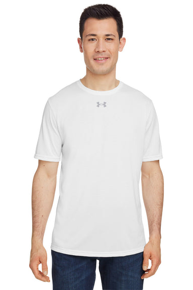 Under Armour 1376842 Mens Team Tech Moisture Wicking Short Sleeve Crewneck T-Shirt White Model Front