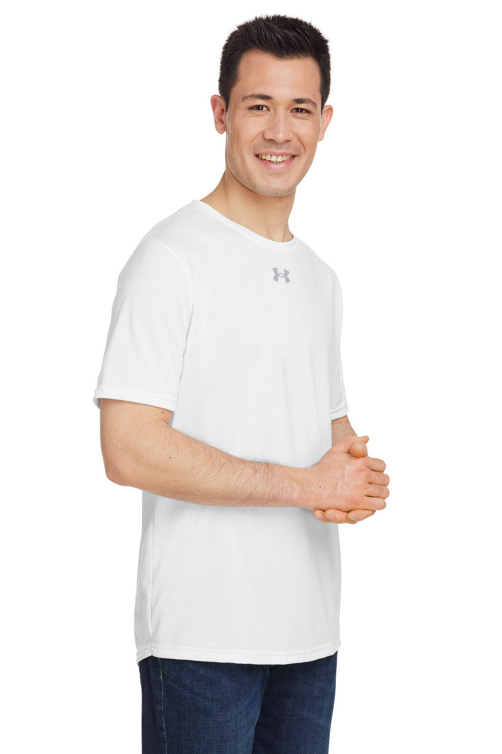 Under Armour 1376842 Mens Team Tech Moisture Wicking Short Sleeve Crewneck T-Shirt White Model 3Q