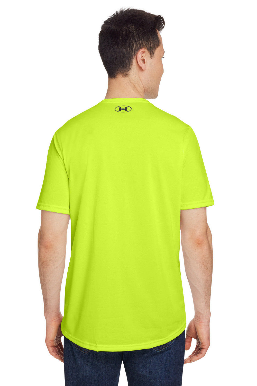 Under Armour 1376842 Mens Team Tech Moisture Wicking Short Sleeve Crewneck T-Shirt Hi Vis Yellow Model Back