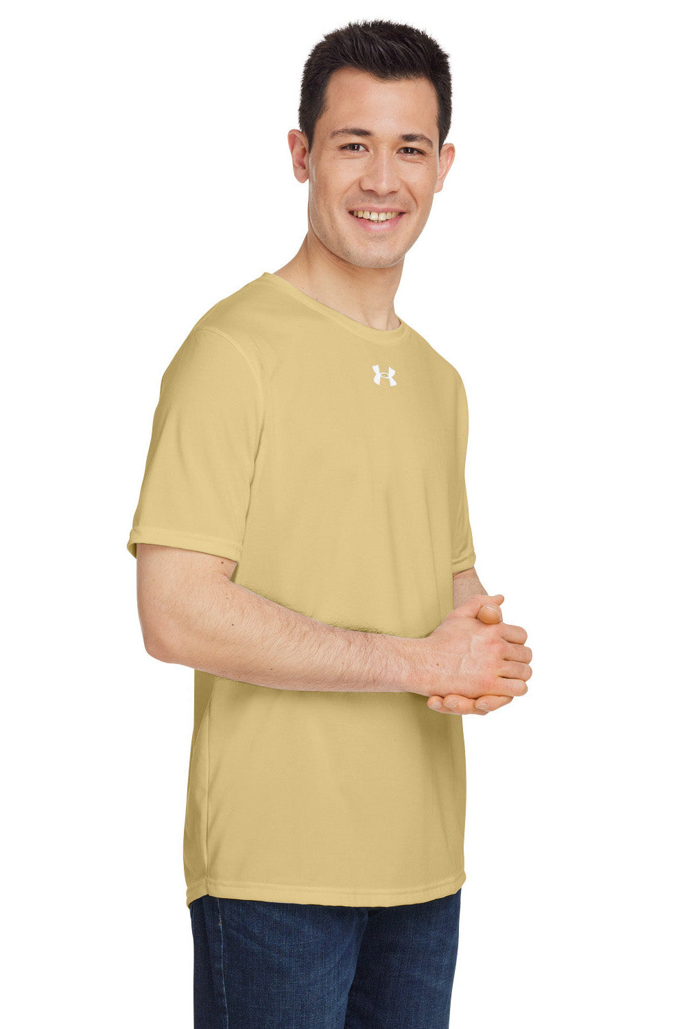 Under Armour 1376842 Mens Team Tech Moisture Wicking Short Sleeve Crewneck T-Shirt Vegas Gold Model 3Q
