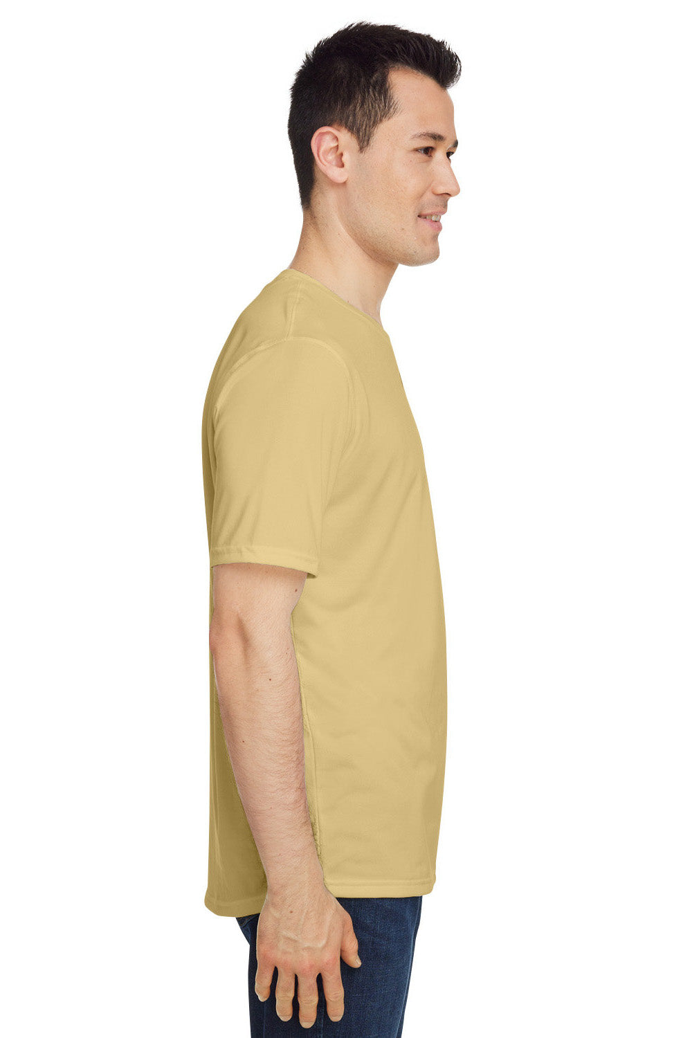 Under Armour 1376842 Mens Team Tech Moisture Wicking Short Sleeve Crewneck T-Shirt Vegas Gold Model Side