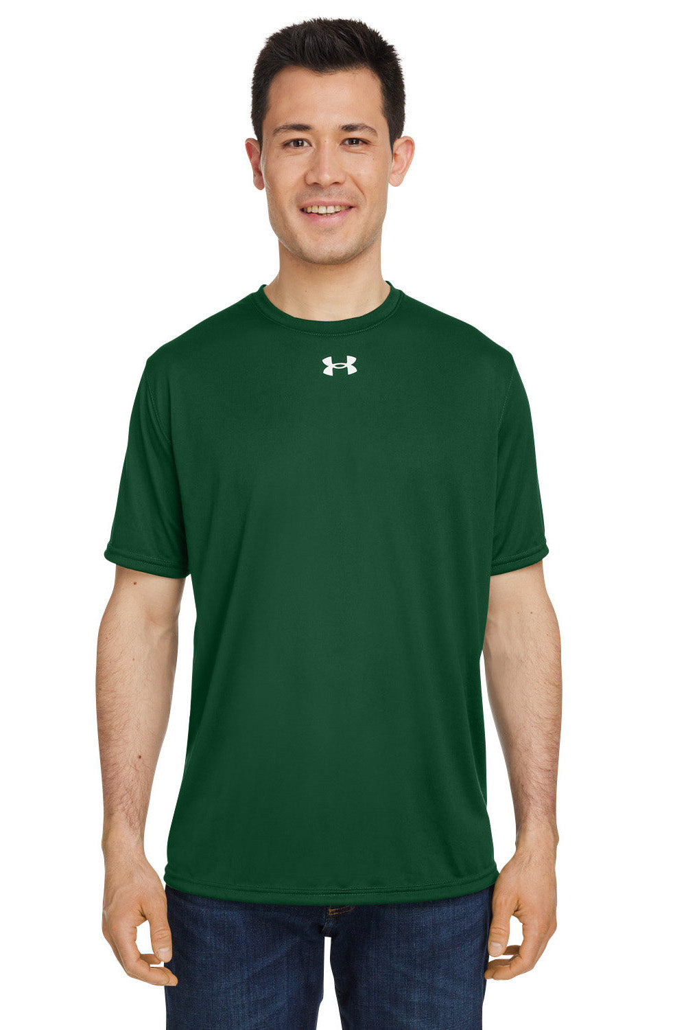 Under Armour 1376842 Mens Team Tech Moisture Wicking Short Sleeve Crewneck T-Shirt Forest Green Model Front