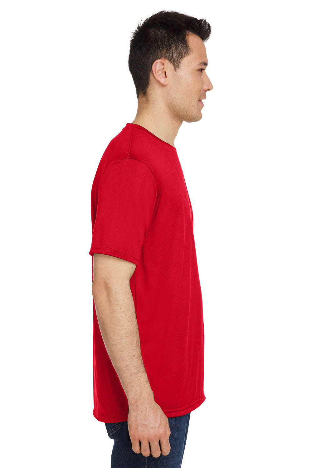Under Armour 1376842 Mens Team Tech Moisture Wicking Short Sleeve Crewneck T-Shirt Red Model Side