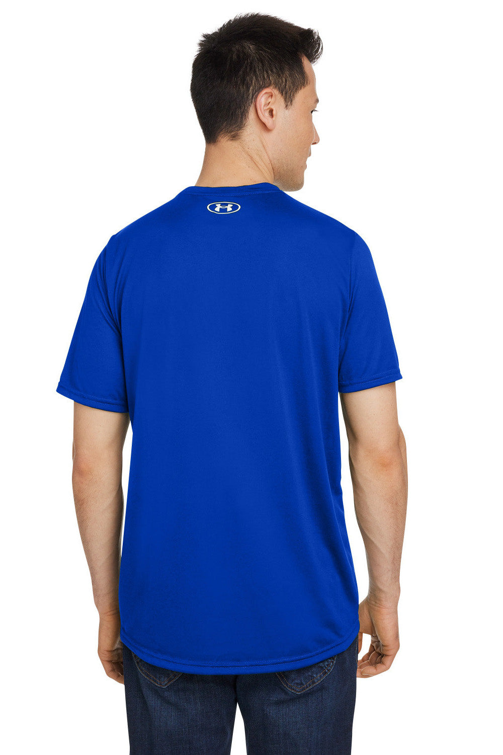 Under Armour 1376842 Mens Team Tech Moisture Wicking Short Sleeve Crewneck T-Shirt Royal Blue Model Back
