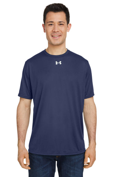 Under Armour 1376842 Mens Team Tech Moisture Wicking Short Sleeve Crewneck T-Shirt Midnight Navy Blue Model Front