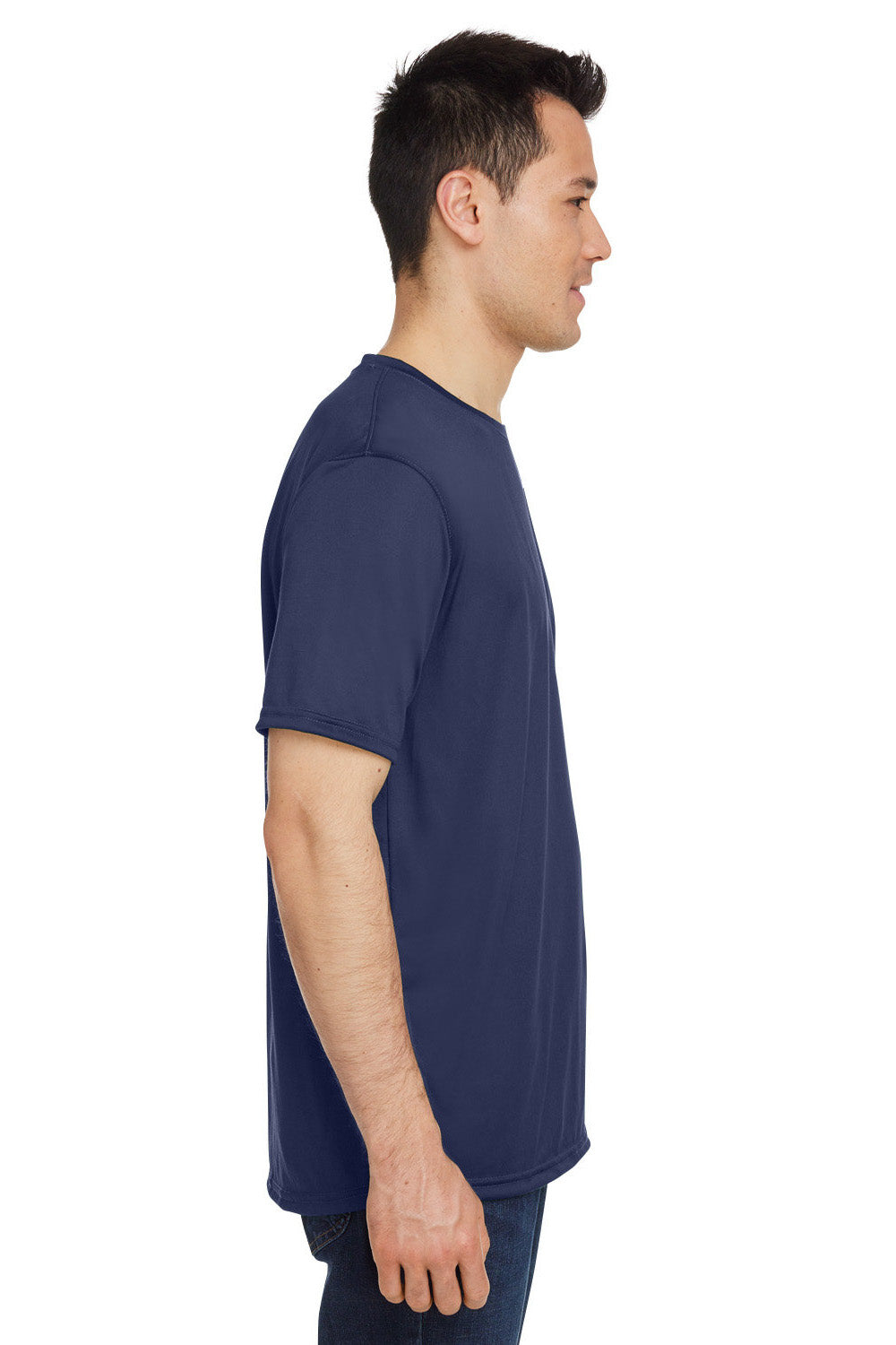 Under Armour 1376842 Mens Team Tech Moisture Wicking Short Sleeve Crewneck T-Shirt Midnight Navy Blue Model Side