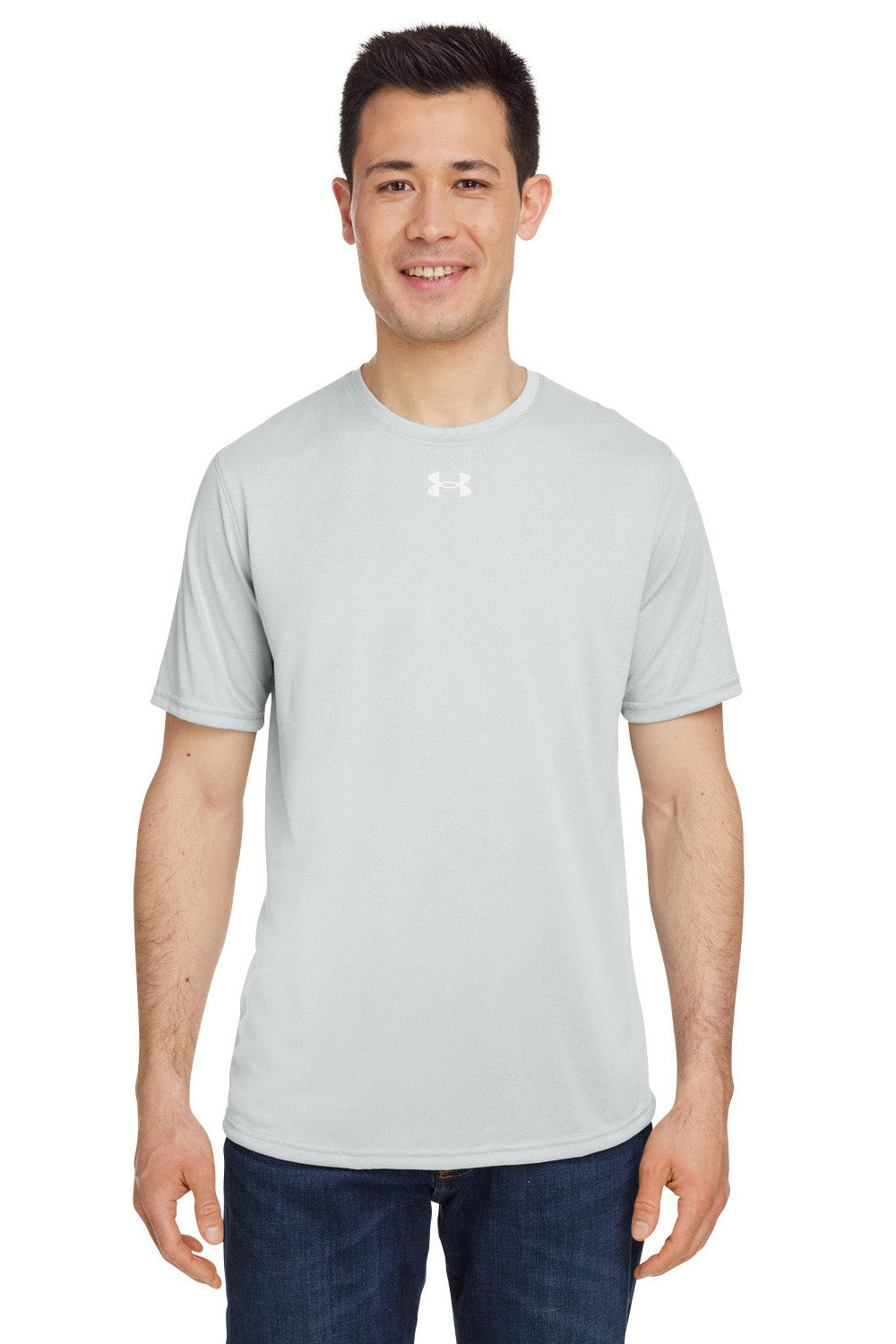 Under Armour 1376842 Mens Team Tech Moisture Wicking Short Sleeve Crewneck T-Shirt Heather Light Mod Grey Model Front