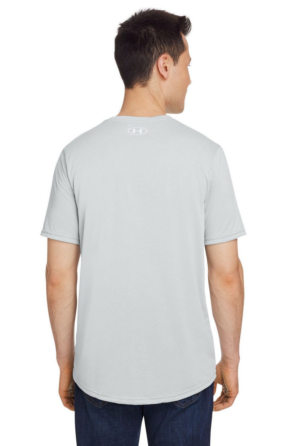 Under Armour 1376842 Mens Team Tech Moisture Wicking Short Sleeve Crewneck T-Shirt Heather Light Mod Grey Model Back