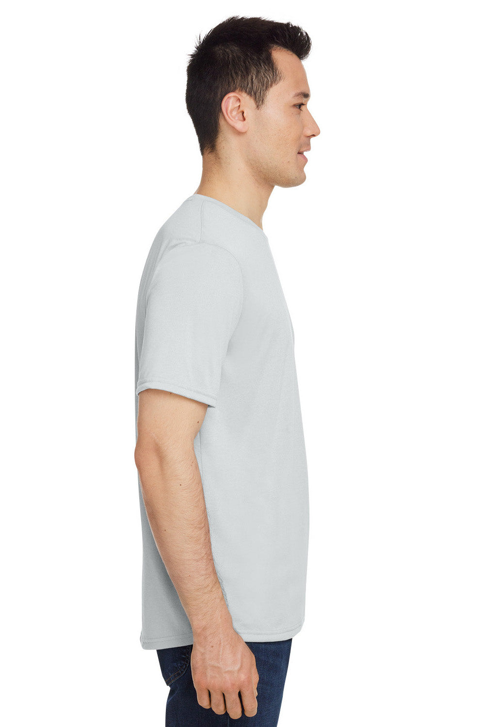 Under Armour 1376842 Mens Team Tech Moisture Wicking Short Sleeve Crewneck T-Shirt Heather Light Mod Grey Model Side