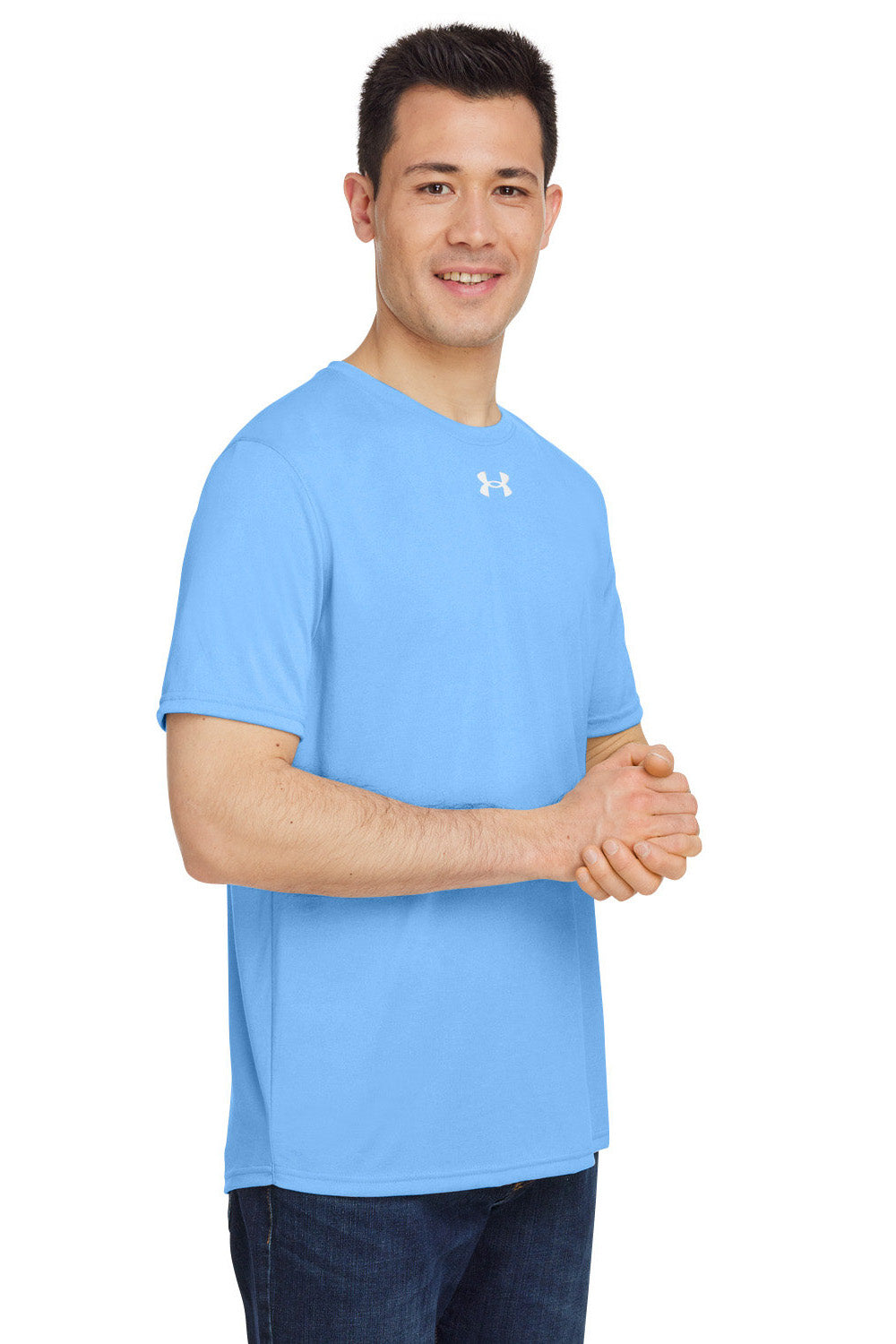 Under Armour 1376842 Mens Team Tech Moisture Wicking Short Sleeve Crewneck T-Shirt Carolina Blue Model 3Q