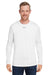 Under Armour 1376843 Mens Team Tech Moisture Wicking Long Sleeve Crewneck T-Shirt White Model Front
