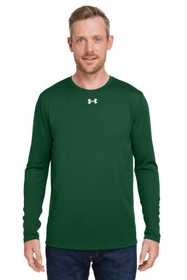 Under Armour 1376843 Mens Team Tech Moisture Wicking Long Sleeve Crewneck T-Shirt Forest Green Model Front