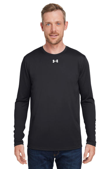Under Armour 1376843 Mens Team Tech Moisture Wicking Long Sleeve Crewneck T-Shirt Black Model Front