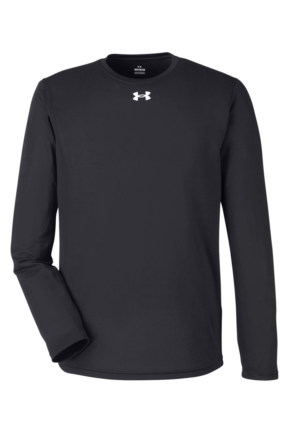 Under Armour 1376843 Mens Team Tech Moisture Wicking Long Sleeve Crewneck T-Shirt Black Flat Front